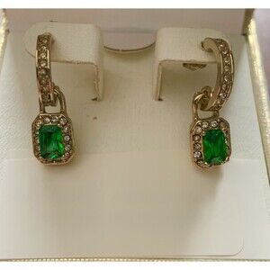 Green Clear Gold MAY BIRTHSTONE EMERALD COLOR DANGLE EARRINGS GV9 Stamp
